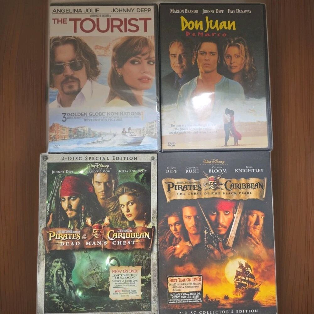Lot If 4 Johnny Depp DVD's Pirates Of Caribbean, The Tourist, Don Juan